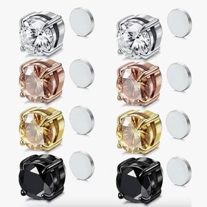 Unisex Magnetic Stud Earrings 4 Pair Set Gold Silver Rose Gold Black